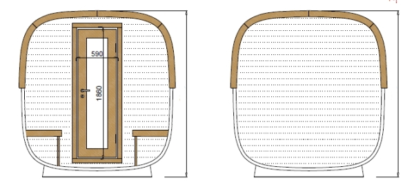 Mit Terrasse: 4-eckige Fass-Sauna 210 x 290 cm (Aufgebaut)